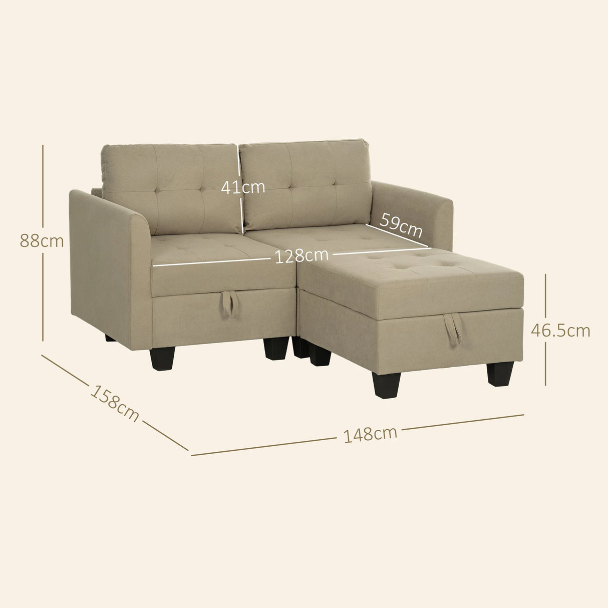 HOMCOM 'L' Shape Modular Storage Sofa - Light Brown
