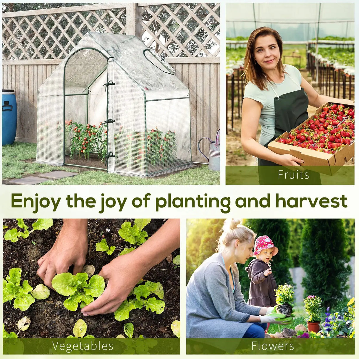 Outsunny Walk In Tomato Greenhouse Garden Outdoor Mini Greenhouse Flower Planter Steel Frame with Zipped Door & Window, PE Cover, 180 x 100 x 168CM, White