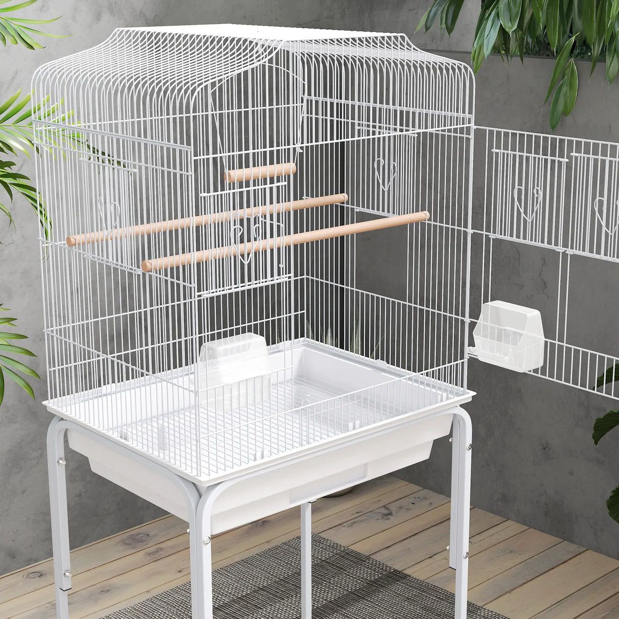 PawHut Bird Cage Budgie Cages for Finch Canary Parakeet with Stand Wheels Slide-out Tray Accessories Storage Shelf, White