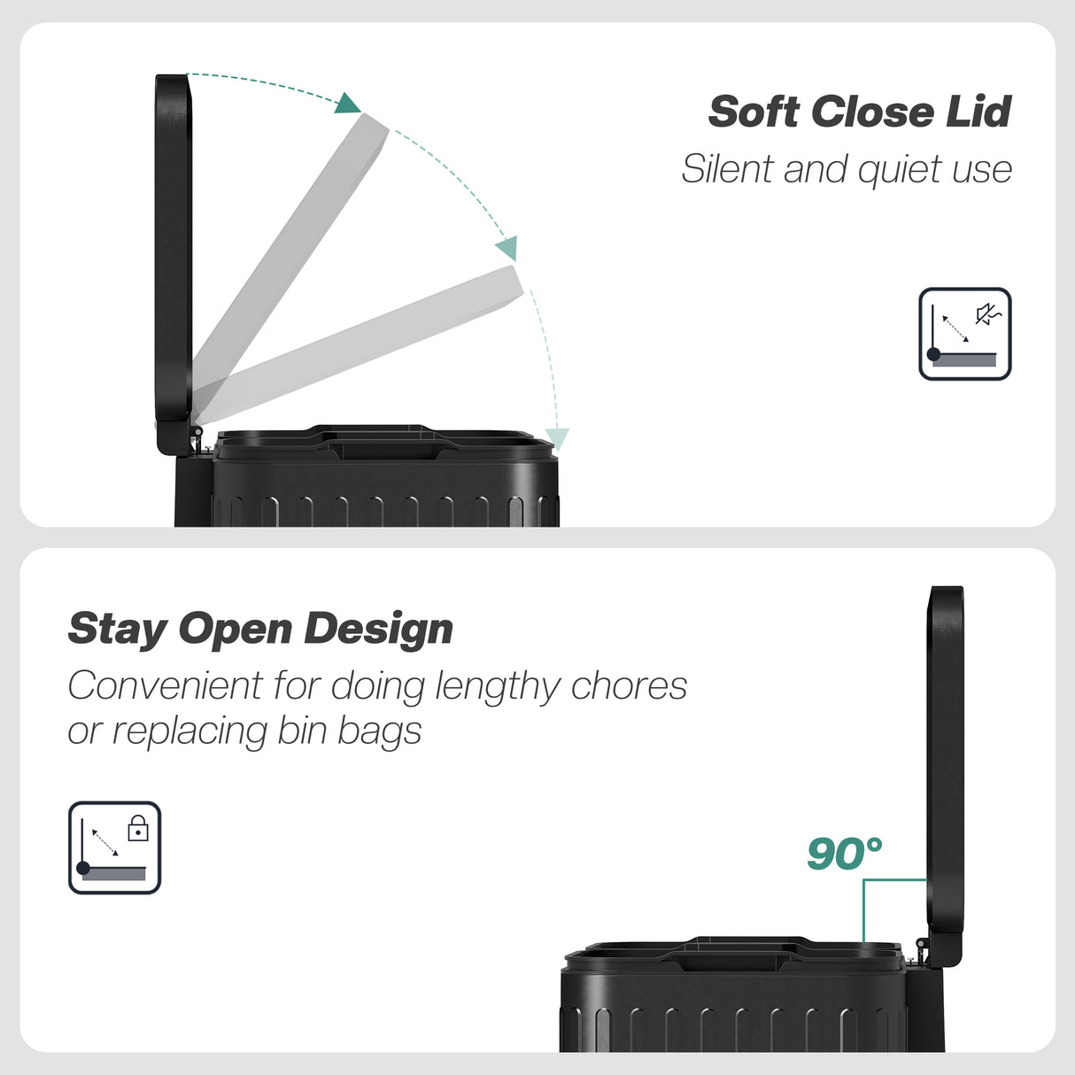 HOMCOM 40L Dual Compartment Rubbish Bin, with Soft-Close Lid - Black