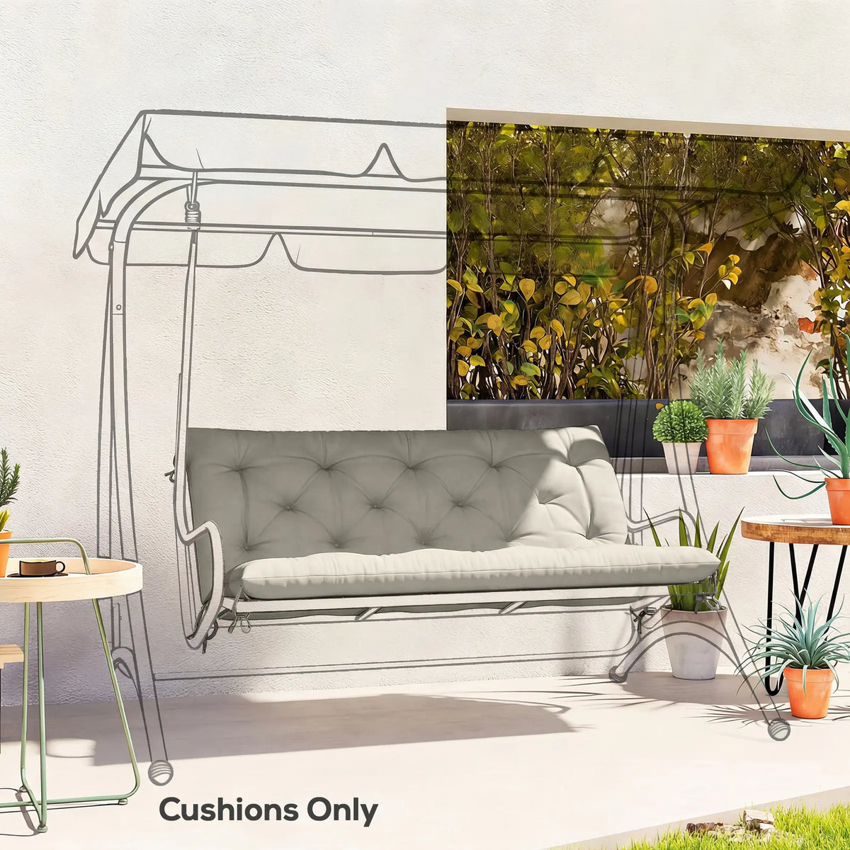 Outsunny Garden Bench Cushion, 2 Seater Swing Chair Cushion, Seat Pad with Ties for Indoor and Outdoor Use, 110 x 120 cm