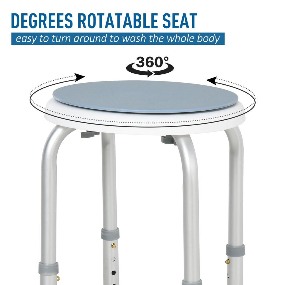 HOMCOM 360 Swivel Shower Chair, Height Adjustable Aluminium Shower Stool with Non-Slip Feet for Disabled, Elderly, Light Blue
