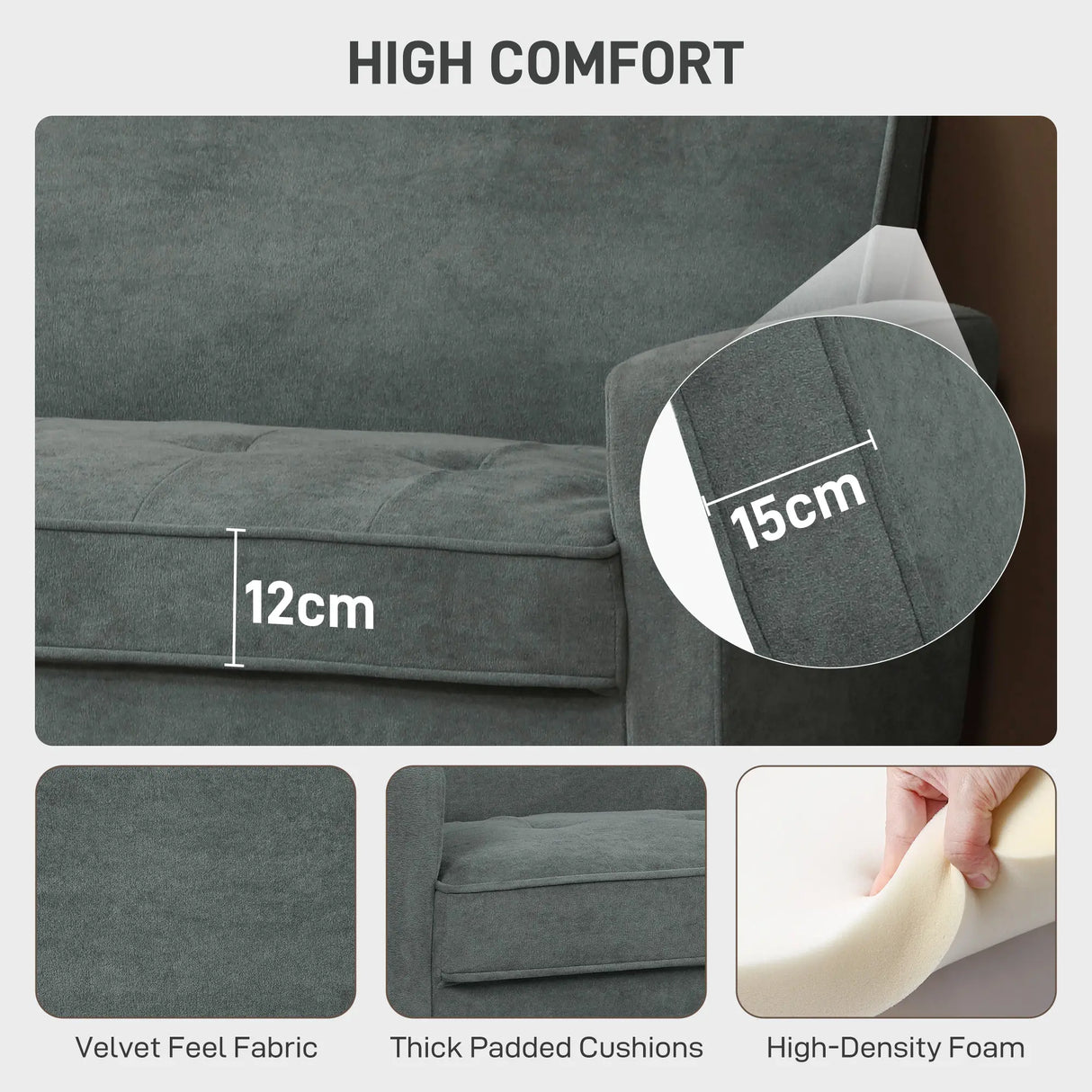 HOMCOM Two-Seater Velvet-Feel Sofa - Grey