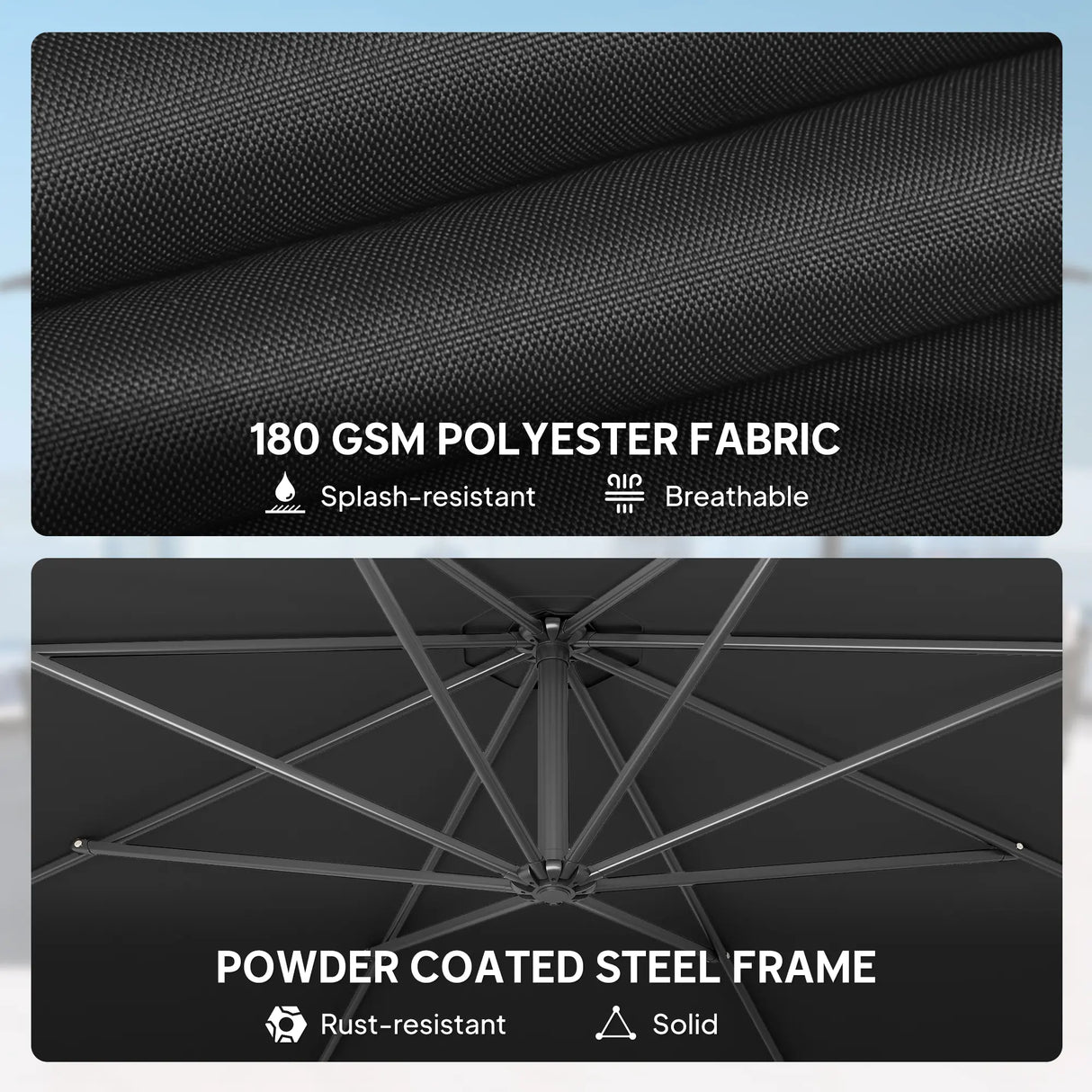 Outsunny 3 m Overhanging Cantilever Parasol, with Cross Base - Black