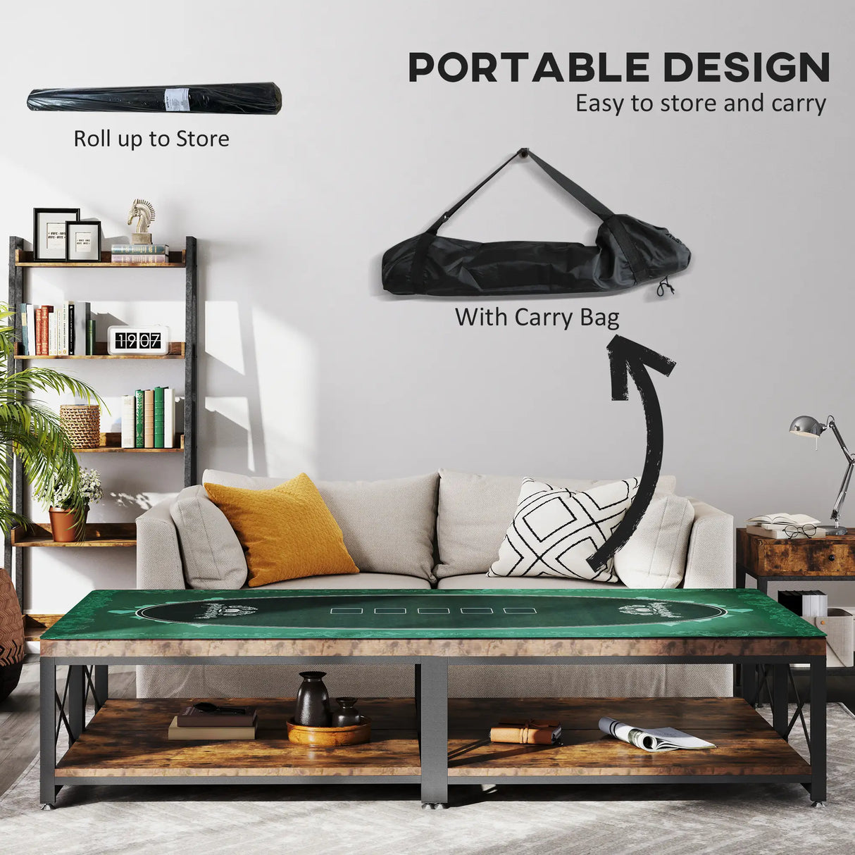 SPORTNOW Professional Poker Mat, 12-Player Water-resistant Poker Table with Felt Surface, Carry Bag, Green