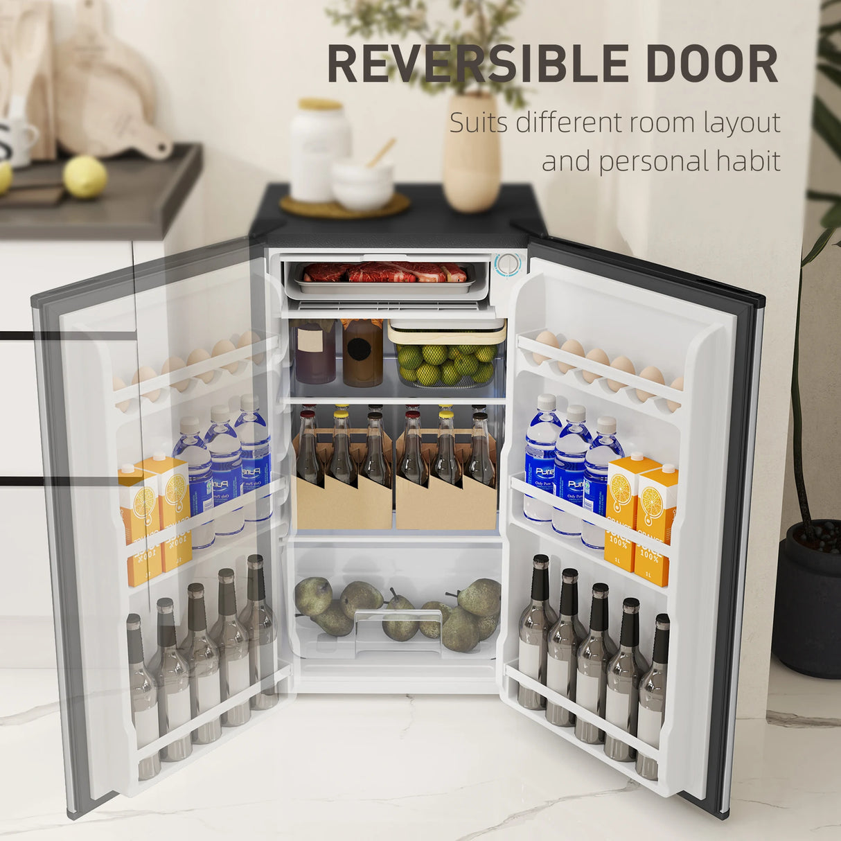 HOMCOM 91 Litre Freestanding Under Counter Fridge Freezer, Small Fridge with Chiller Box, Adjustable Thermostat, 47.5cm Wide, Silver Tone