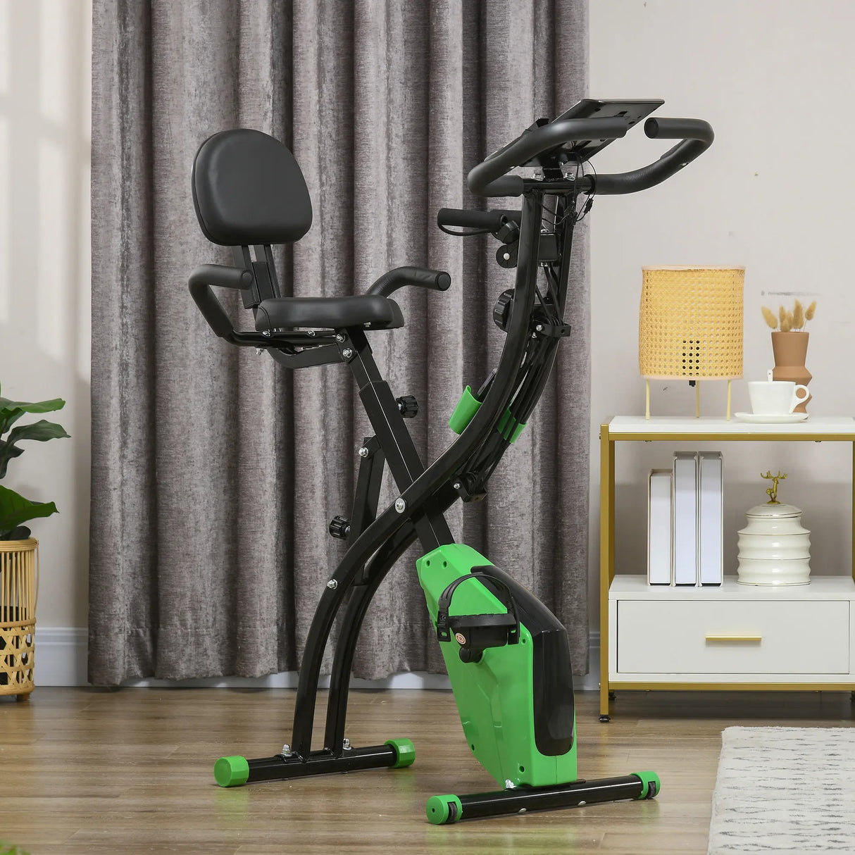 HOMCOM 2-in-1 Folding Exercise Bike with 8-Level Magnetic Resistance, Arm Resistance Band, Pulse Sensor, Green