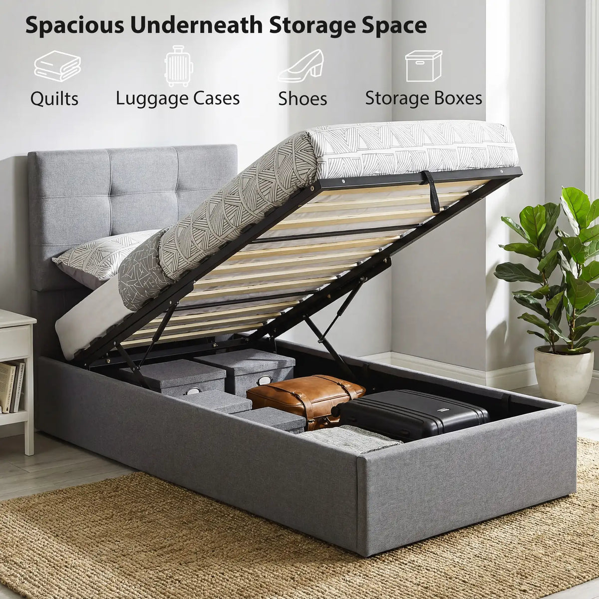HOMCOM 3ft Single Ottoman Bed with Gas Lift Storage - Grey