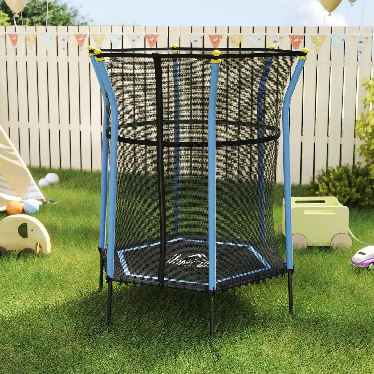 HOMCOM Kids Trampoline Mini Bouncer with Enclosure Safety Net For Ages 3-10 Years - Blue