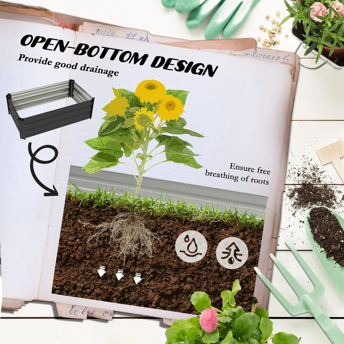 Outsunny Set of Two 100 x 60cm Steel Planter Boxes - Grey