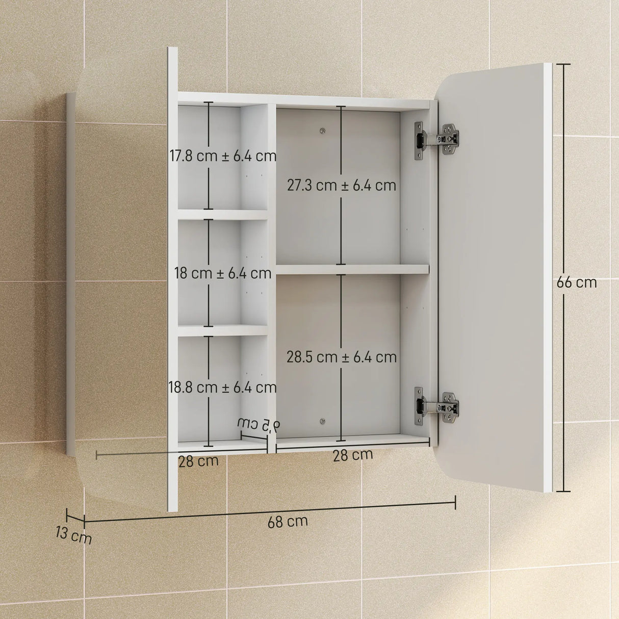 HOMCOM Arched Bathroom Mirror Cabinet with Adjustable Shelves - White
