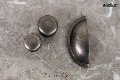 Old English Lincoln Solid Brass Victorian Cabinet Knob 38mm on Concealed Fix - Distressed Silver - OEC1238DS - (Each)