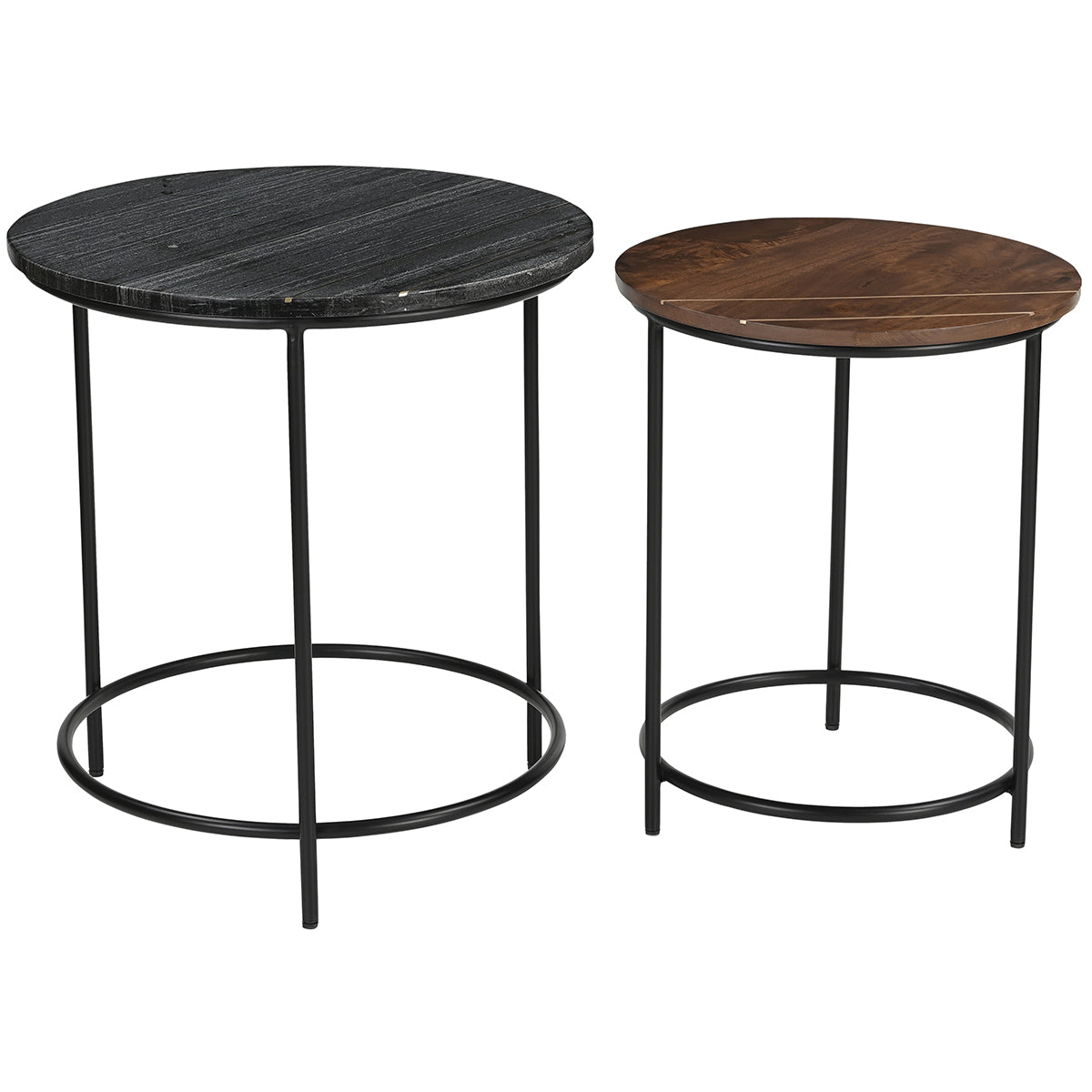 SET OF 2 MARBLE AND WOOD SIDE TABLES (ELI002G)