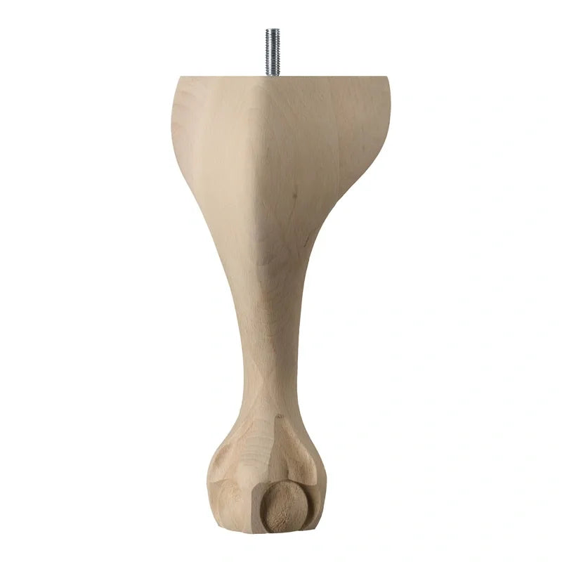 Wooden Ball & Claw Queen Anne Leg (EX 65mm) 8 (200mm) with Bored Wings + M8 Screw in a Raw Finish