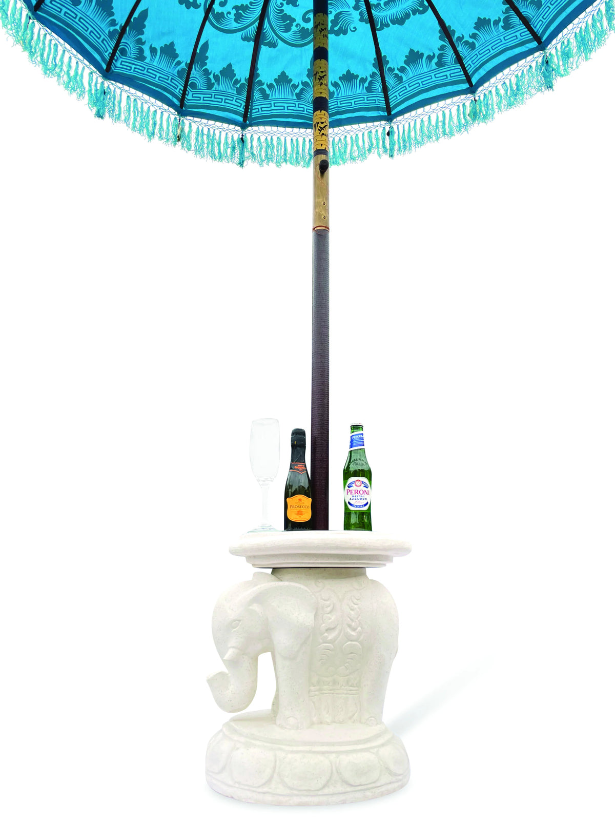 Bali Elephant Parasol Base With Drinks Table
