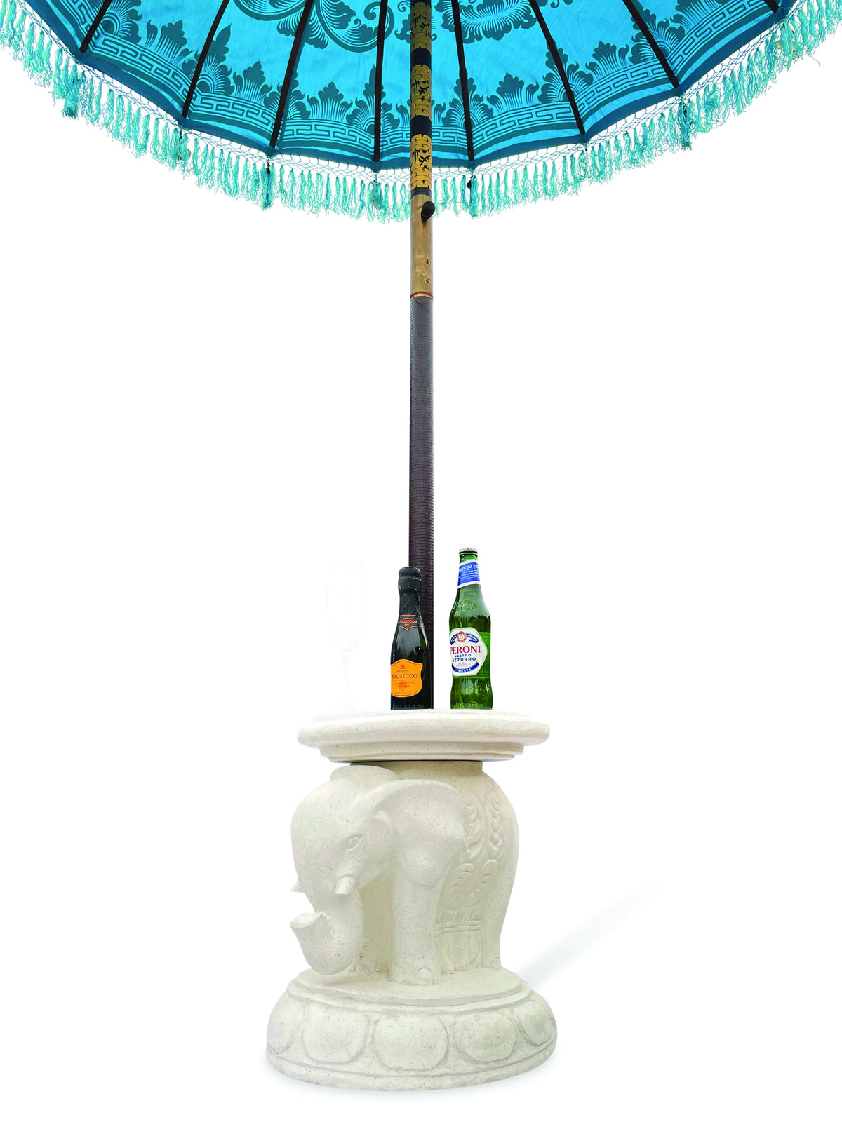 Bali Elephant Parasol Base With Drinks Table