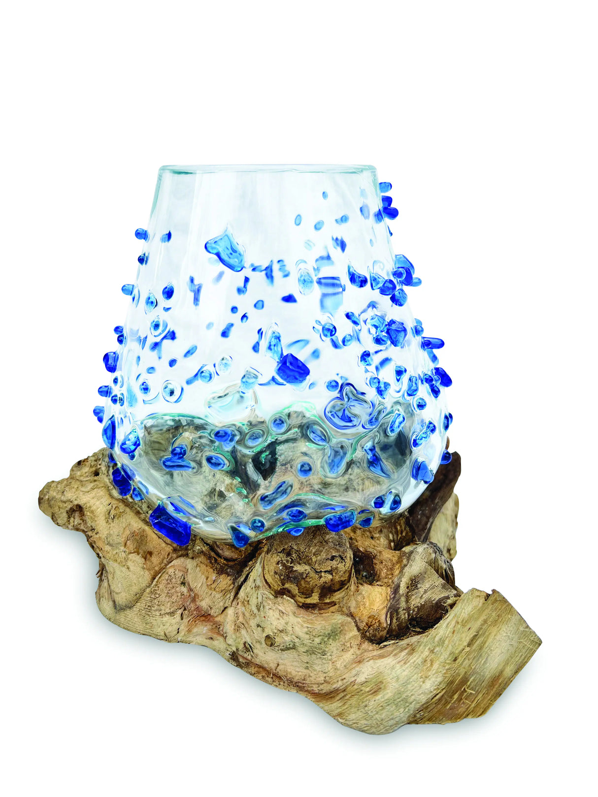 Root With Blue Dimpled/Jewelled Glass Bowl Extra Small