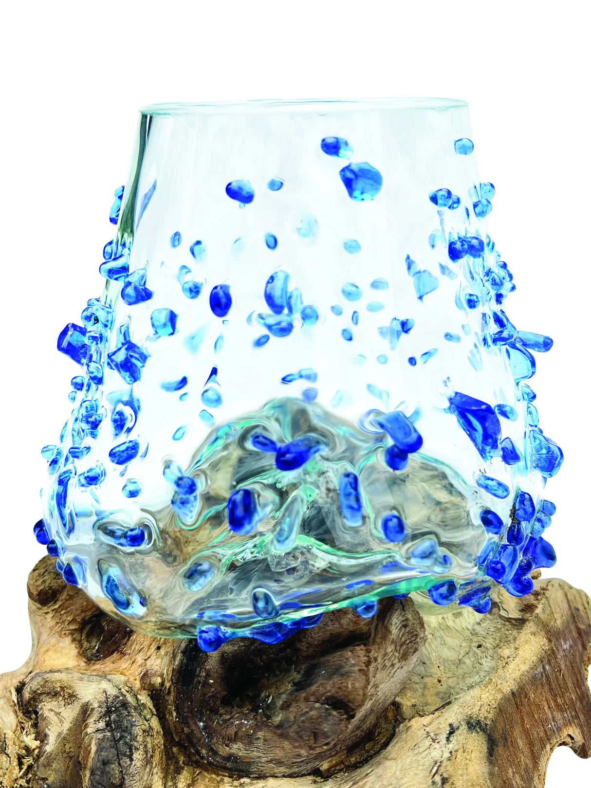 Root With Blue Dimpled/Jewelled Glass Bowl Extra Small