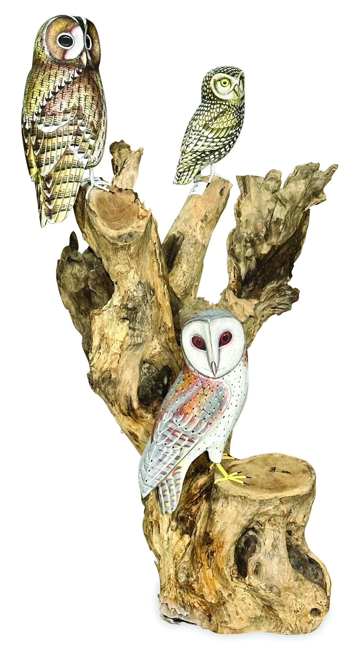 SPECIAL LARGE SCULPTURE WITH 3 LARGE OWLS