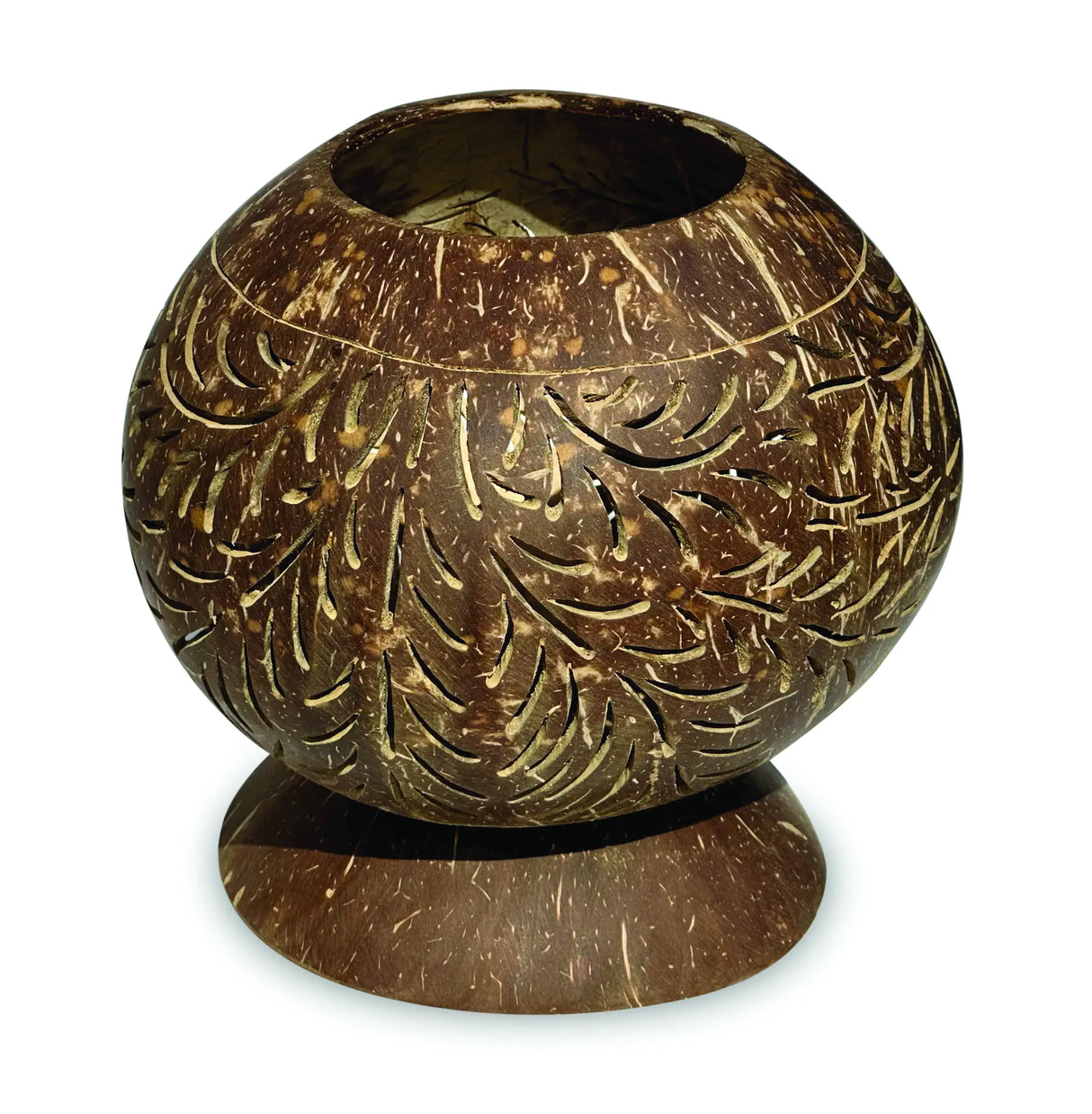 COCONUT SHELL SPHERE PHOENIX STYLE INTRICATE CARVING