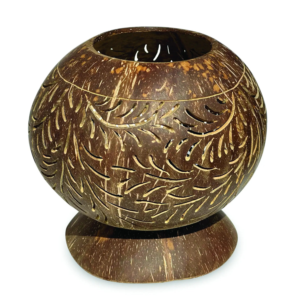 COCONUT SHELL SPHERE PHOENIX STYLE INTRICATE CARVING
