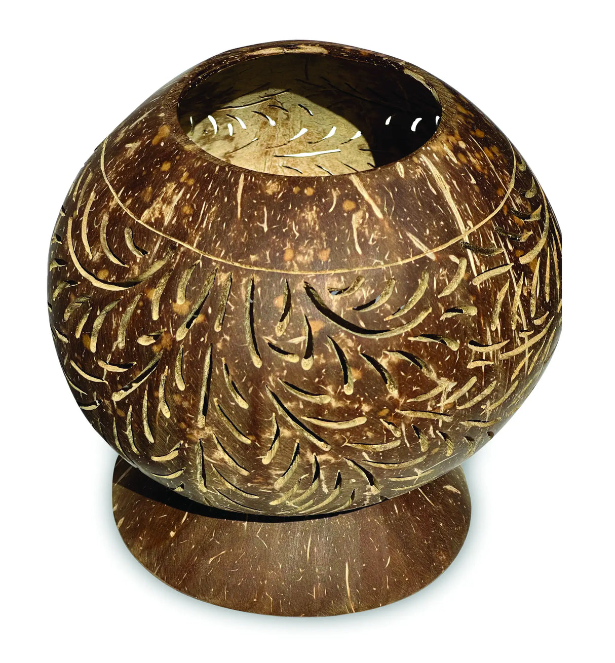 COCONUT SHELL SPHERE PHOENIX STYLE INTRICATE CARVING