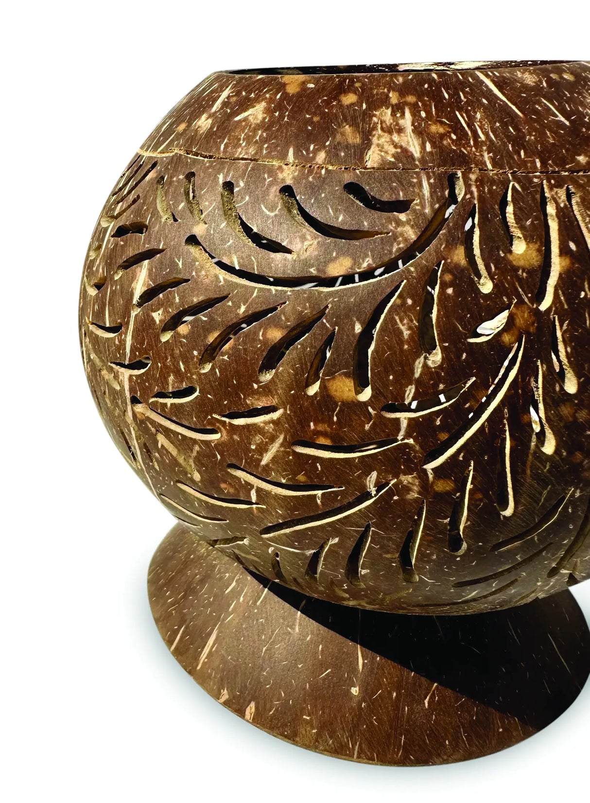 COCONUT SHELL SPHERE PHOENIX STYLE INTRICATE CARVING