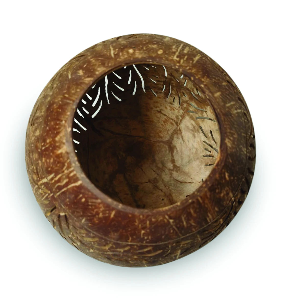 COCONUT SHELL SPHERE PHOENIX STYLE INTRICATE CARVING