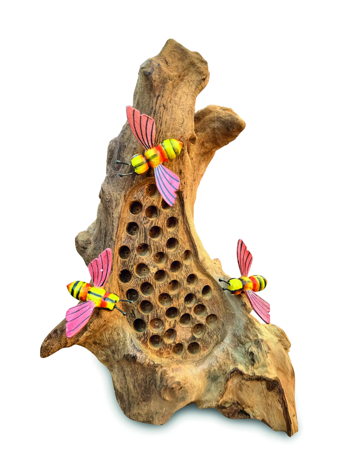 25cm BEE HOTEL SCULPTURE WITH 3 HAND PAINTED BEES