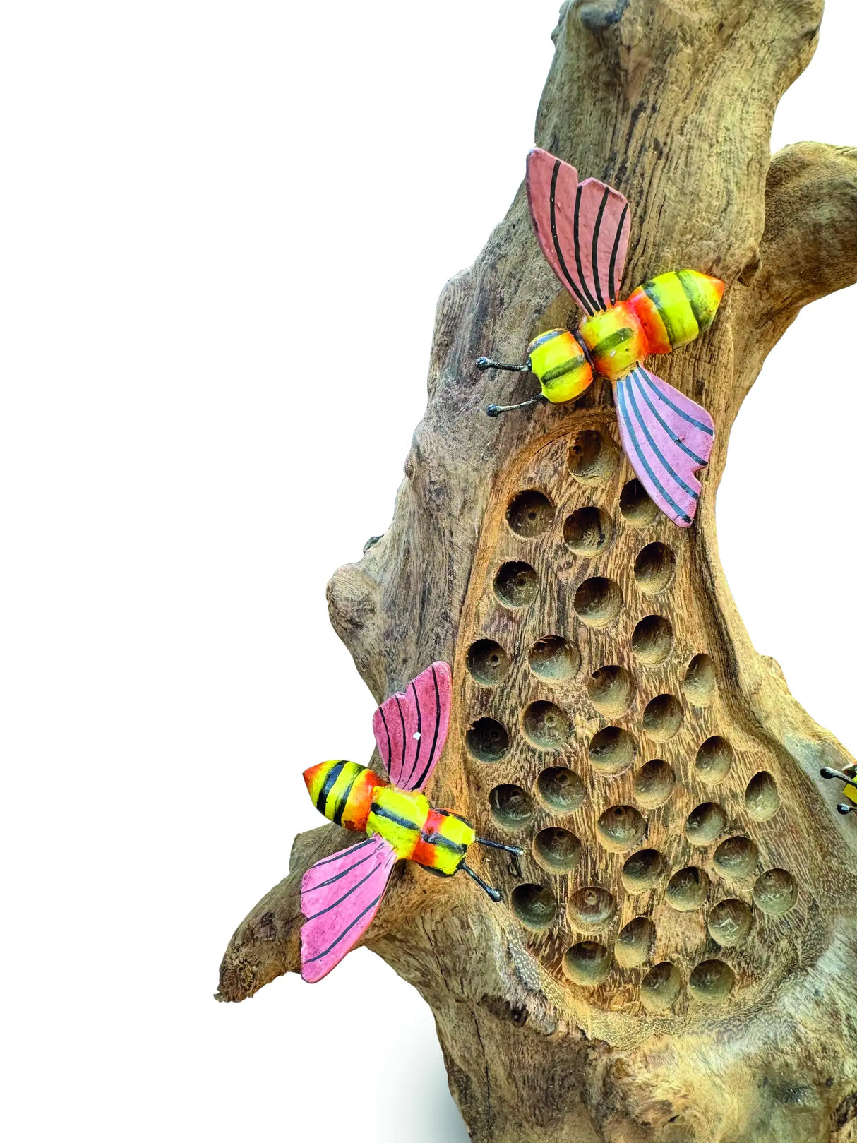 25cm BEE HOTEL SCULPTURE WITH 3 HAND PAINTED BEES