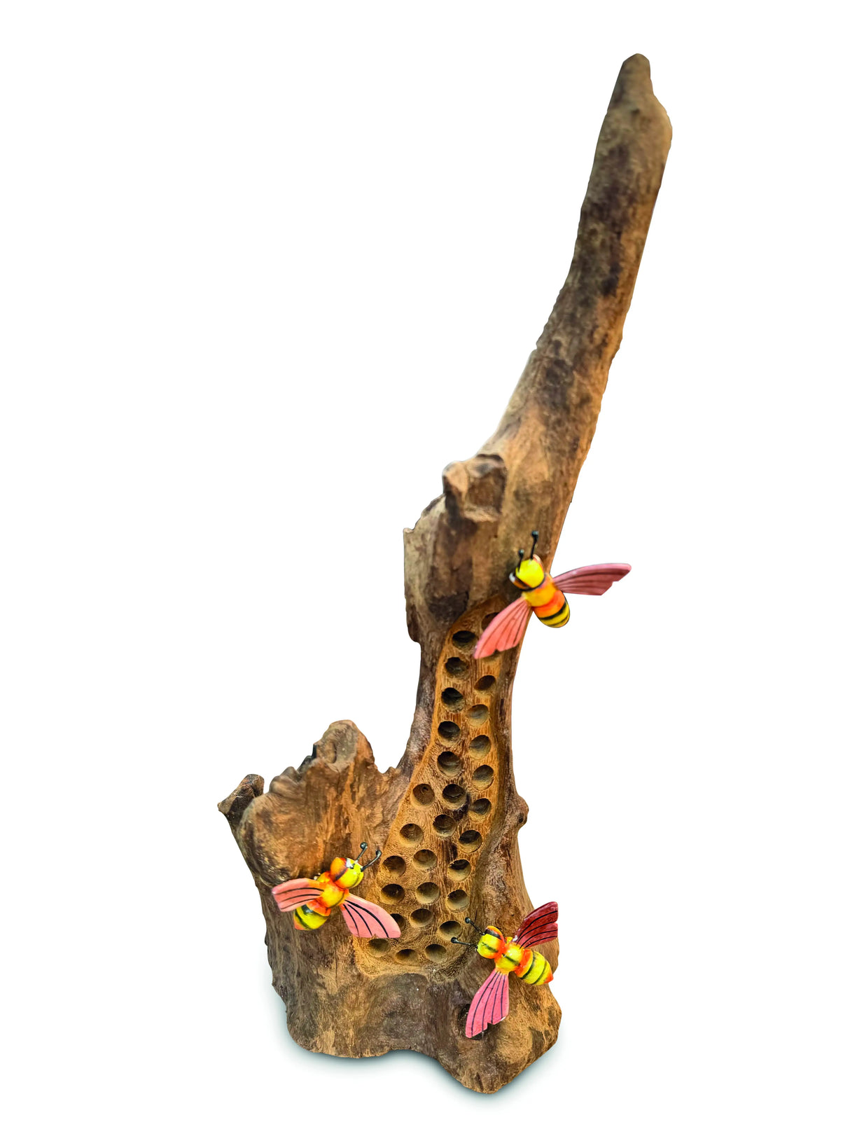 25cm BEE HOTEL SCULPTURE WITH 3 HAND PAINTED BEES