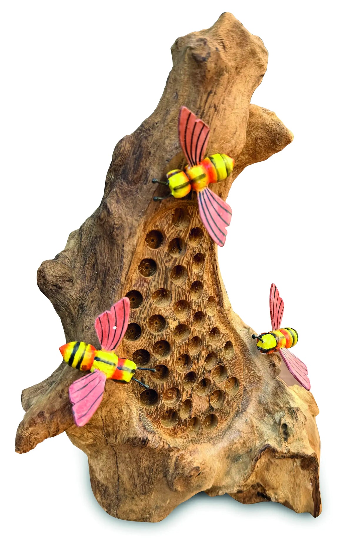 25cm BEE HOTEL SCULPTURE WITH 3 HAND PAINTED BEES