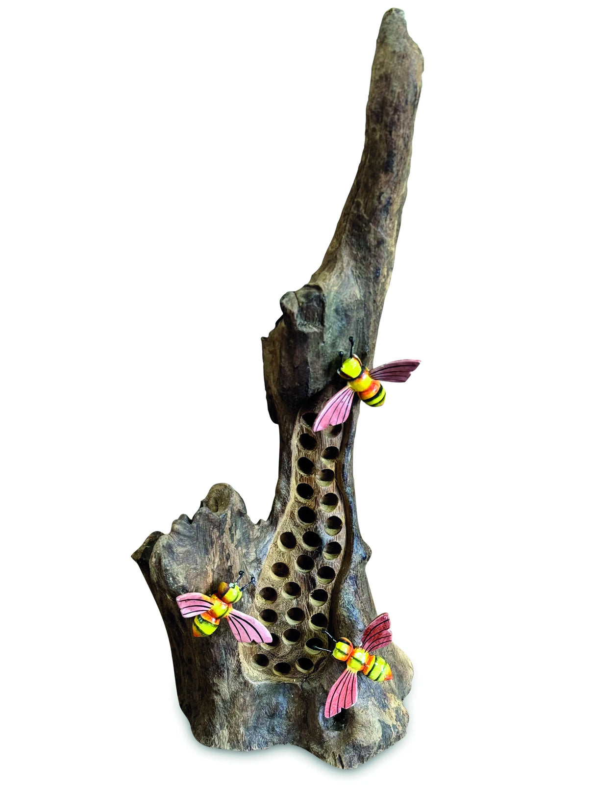 25cm BEE HOTEL SCULPTURE WITH 3 HAND PAINTED BEES