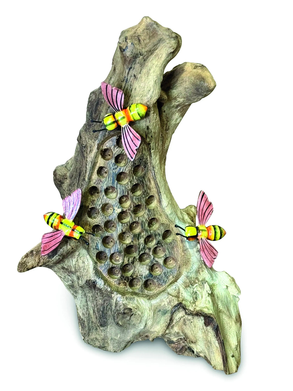 25cm BEE HOTEL SCULPTURE WITH 3 HAND PAINTED BEES