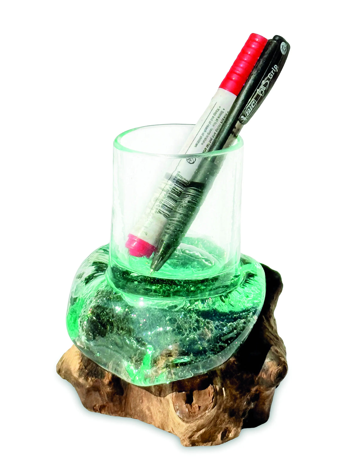 MOLTEN GLASS PEN HOLDER/CANDLE HOLDER (FOR LED CANDLES UP TO 5 CM DIAMETER)