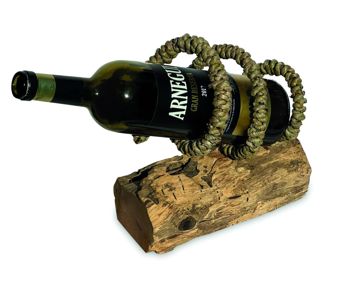 Driftwood & Rope Wine Holder Tilted