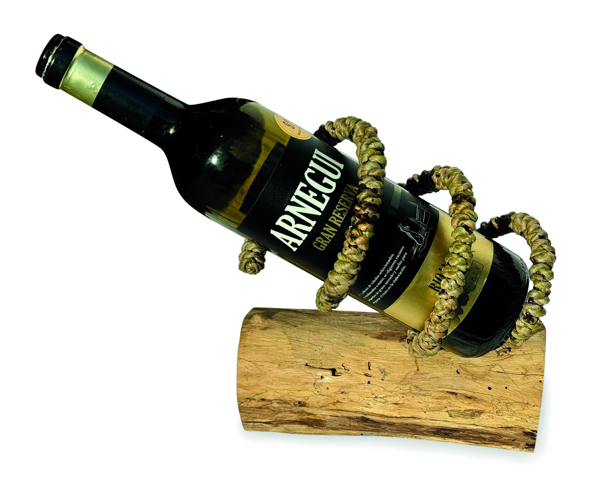 Driftwood & Rope Wine Holder Tilted