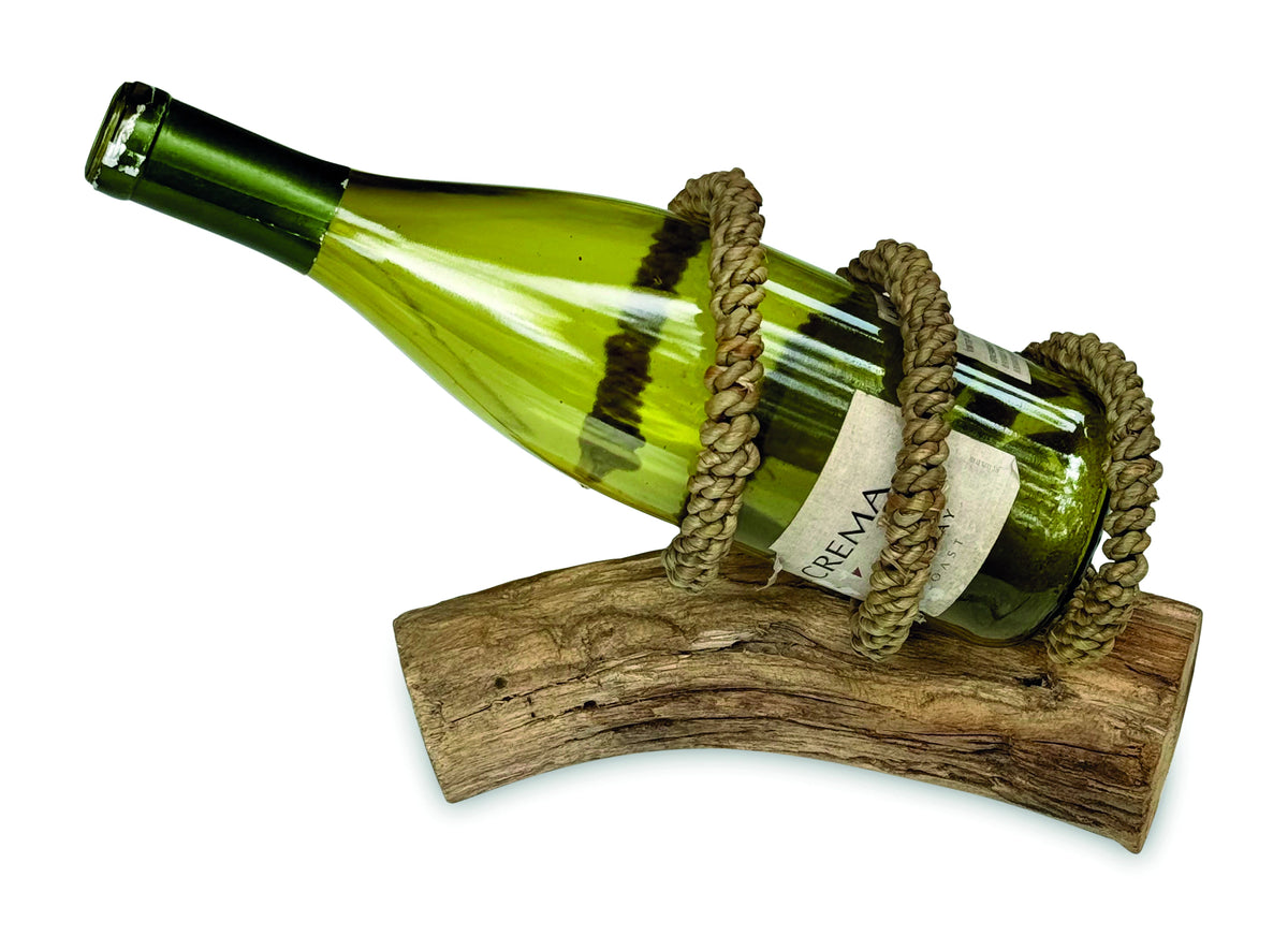 Driftwood & Rope Wine Holder Tilted