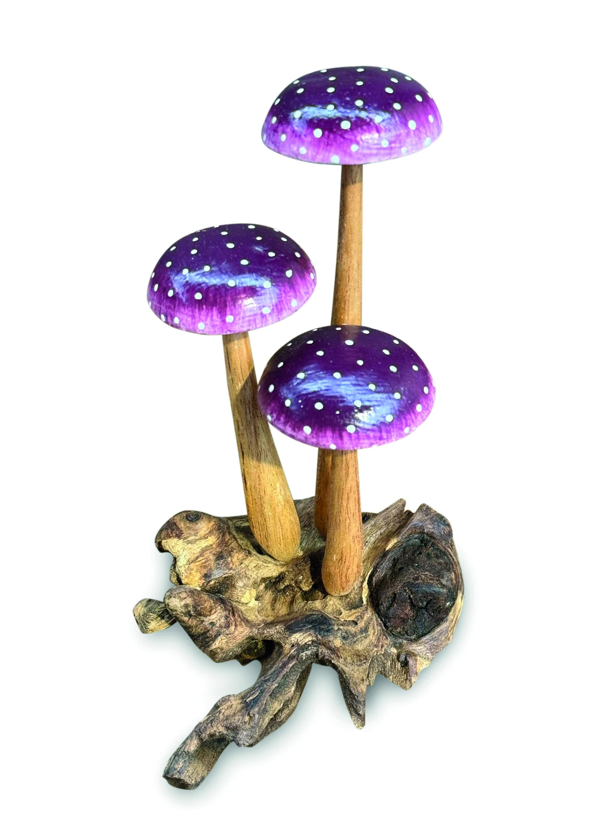 AMETHYST PURPLE 3 MUSHROOM SCULPTURE 16cm.
