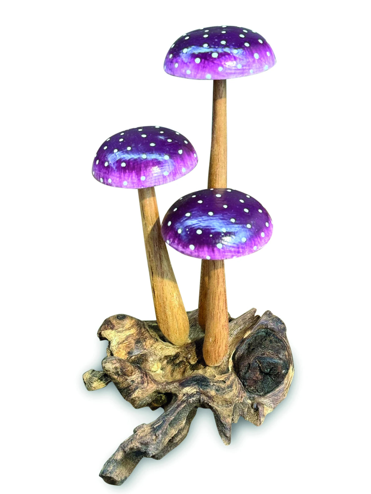 AMETHYST PURPLE 3 MUSHROOM SCULPTURE 16cm.