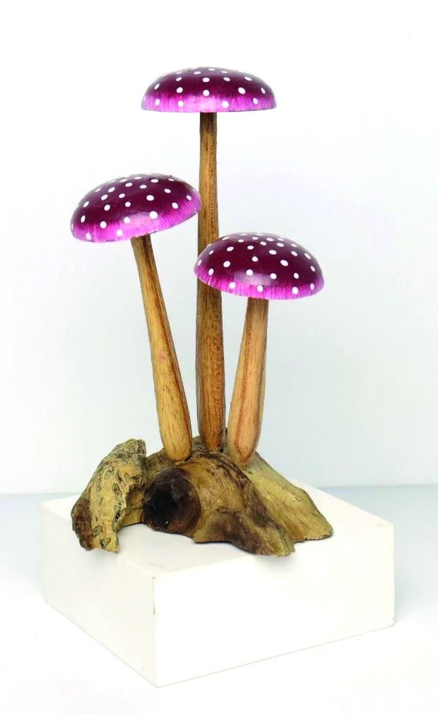 AMETHYST PURPLE 3 MUSHROOM SCULPTURE 16cm.