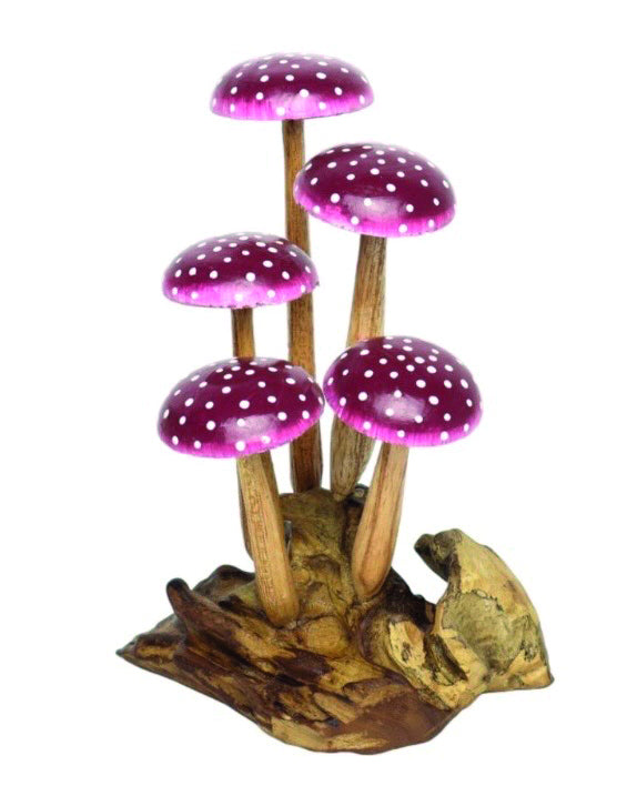 AMETHYST PURPLE 5 MUSHROOM SCULPTURE 16cm.