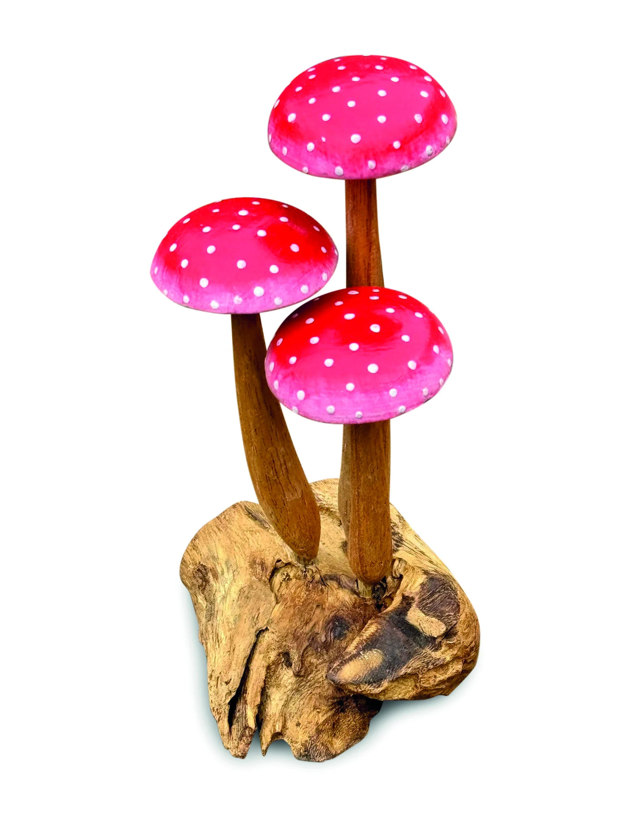 FLY AGARIC RED/WHITE 3 MUSHROOM SCULPTURE 16cm.