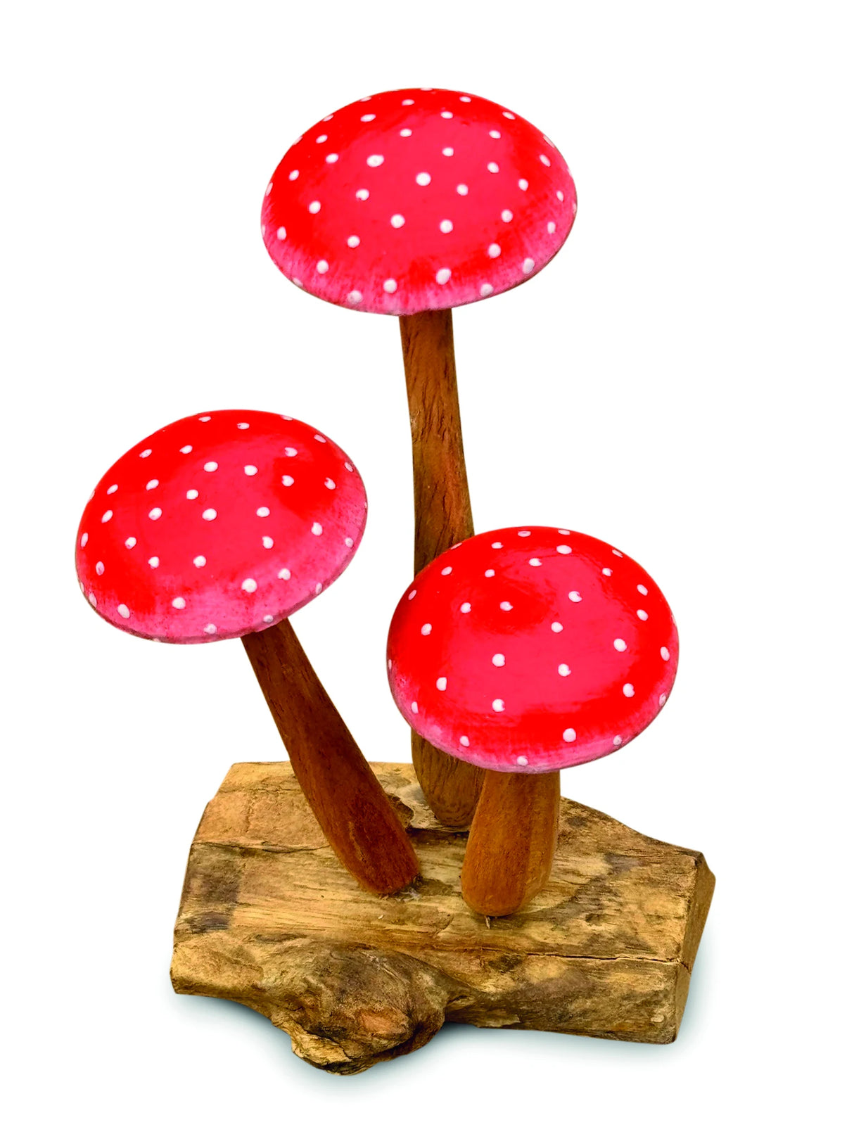 FLY AGARIC RED/WHITE 3 MUSHROOM SCULPTURE 16cm.