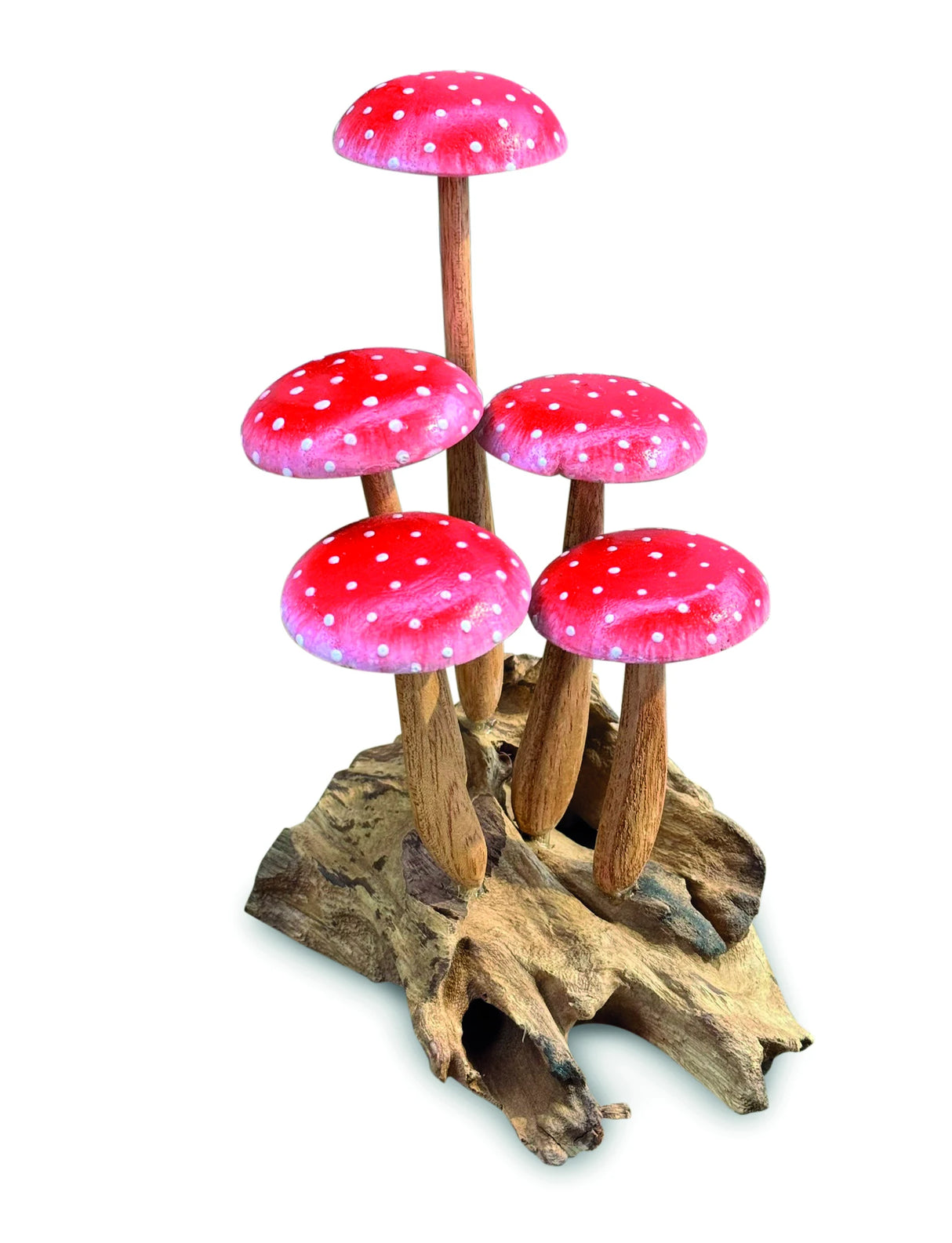 FLY AGARIC RED/WHITE 5 MUSHROOM SCULPTURE 16cm.