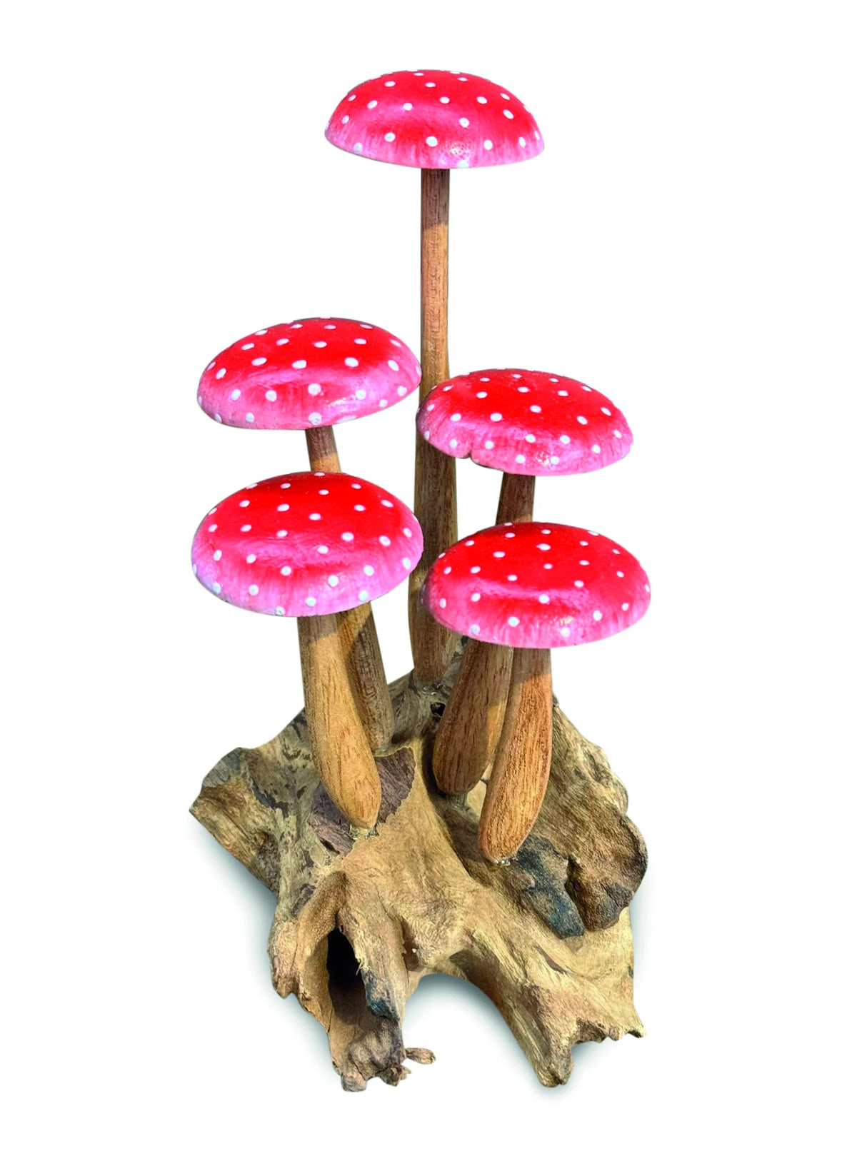 FLY AGARIC RED/WHITE 5 MUSHROOM SCULPTURE 16cm.