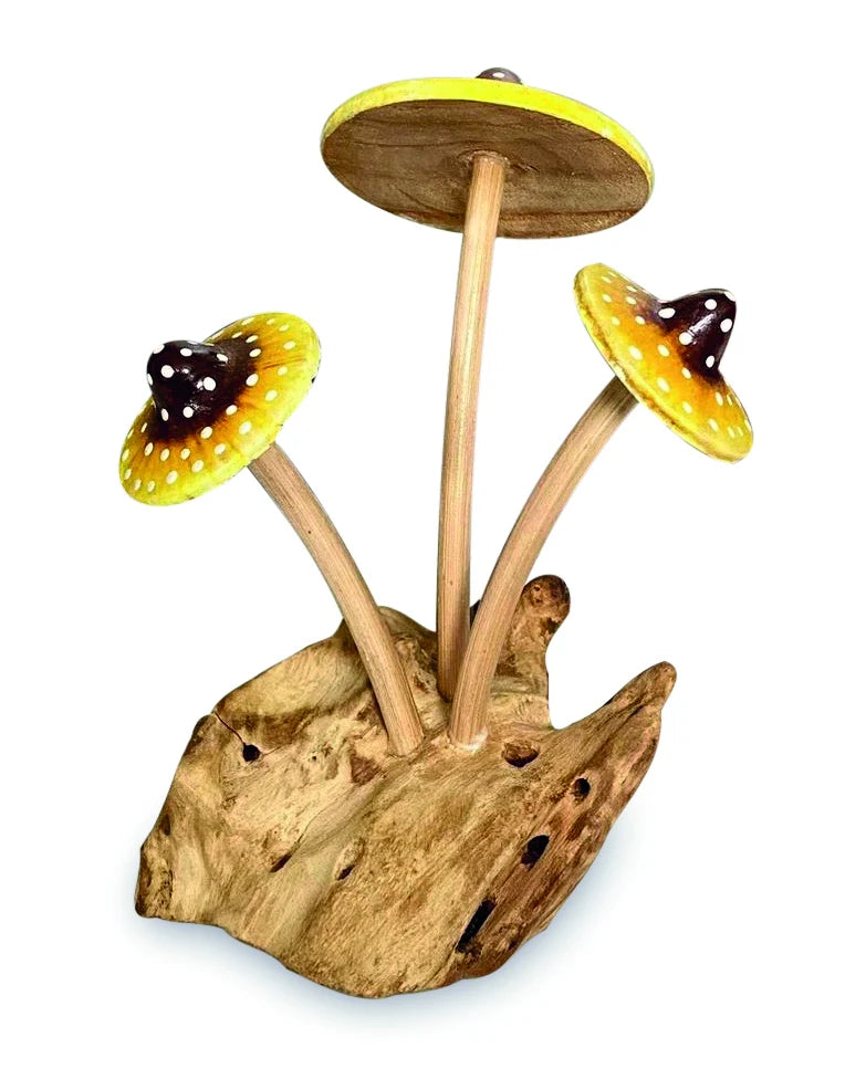 AMANITA YELLOW PSYCHEDELIC 3x MUSHROOMS 14cm.