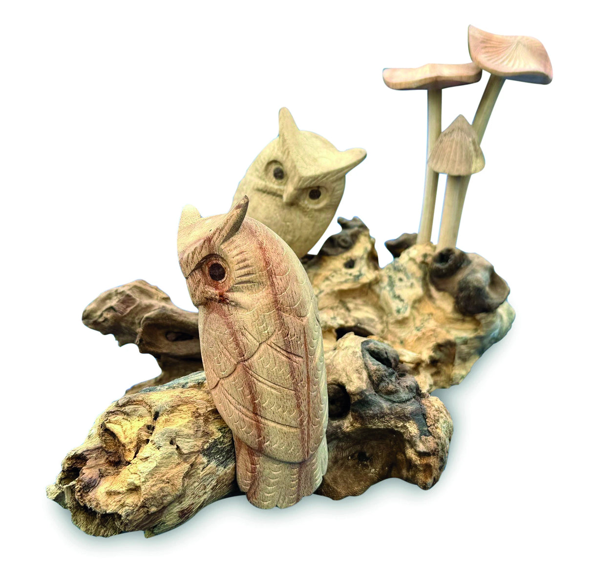 Twin Owls In Mushroom Garden