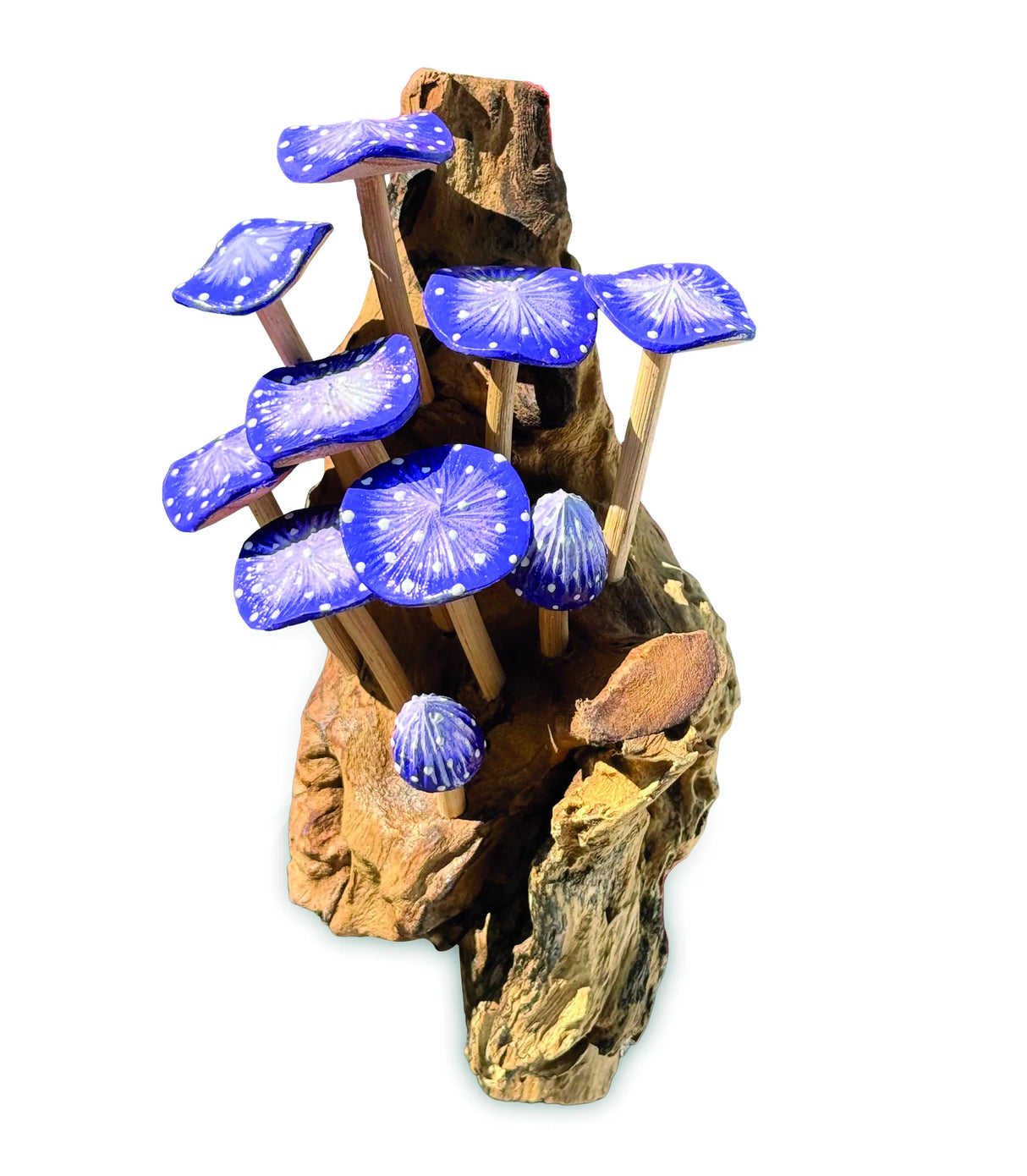 10 INDIGO MUSHROOMS CLUSTER MINI SCULPTURE (WALL MOUNTED)