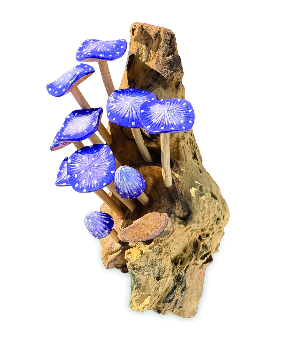 10 INDIGO MUSHROOMS CLUSTER MINI SCULPTURE (WALL MOUNTED)
